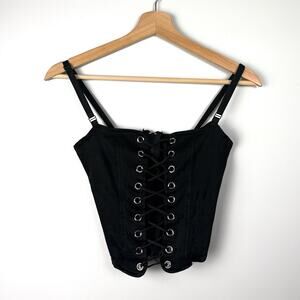 Y2K Lip Service Lace Up Front Corset Black Camisole Top XS Cami Vintage Goth